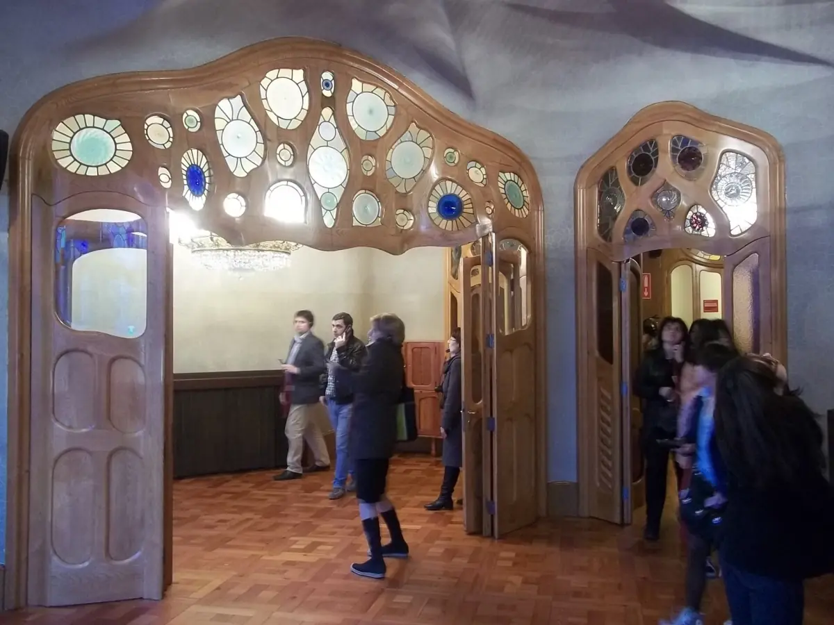 Curved doors and stained glass inside Casa Batlló